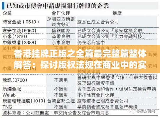 香港挂牌正版之全篇最完整篇整体解答：探讨版权法规在商业中的实践与挑战