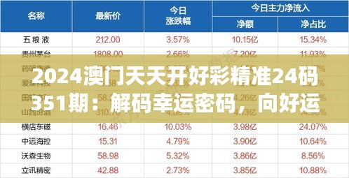 2024澳门天天开好彩精准24码351期：解码幸运密码，向好运迈进