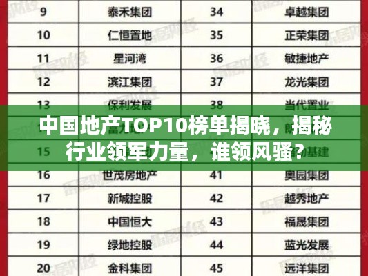 中国地产TOP10榜单揭晓，揭秘行业领军力量，谁领风骚？