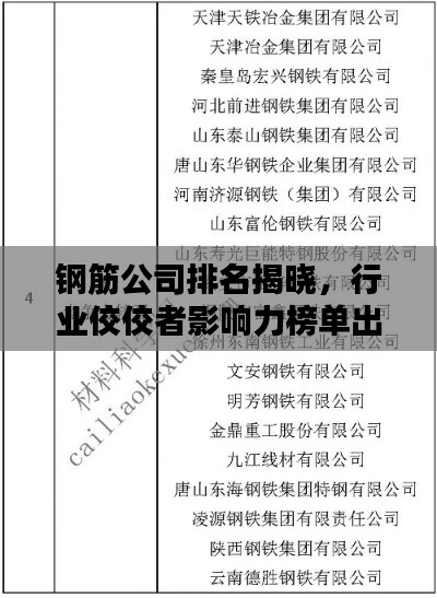 钢筋公司排名揭晓，行业佼佼者影响力榜单出炉！